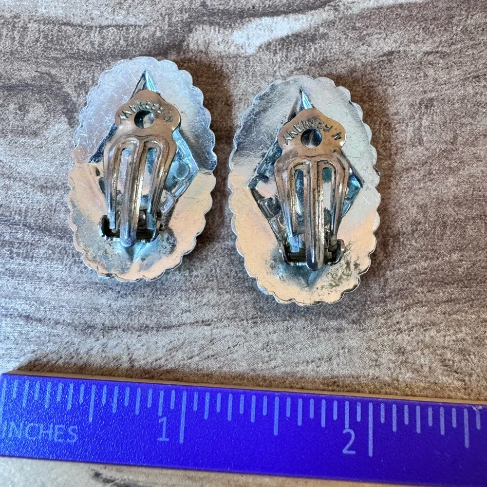W. Germany Signed Silver Tone Clip-on Earrings Victorian Old Money Art Deco
